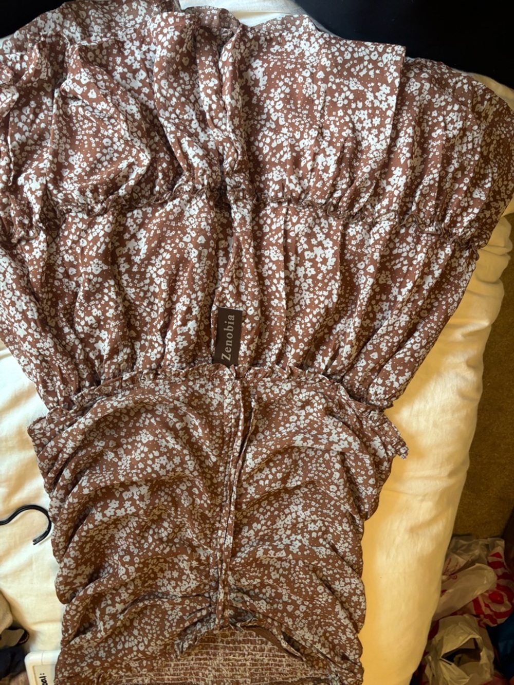 Zenobia Rust Brown and Cream Floral 2 piece skirt and top set